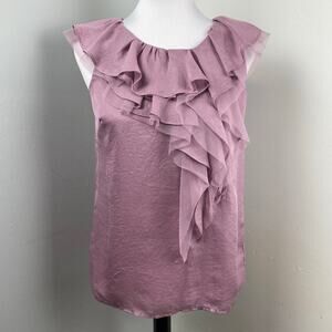 Ann Taylor Loft Mauve Tulle Ruffle Neck Sleeveless Blouse Top Womens Small